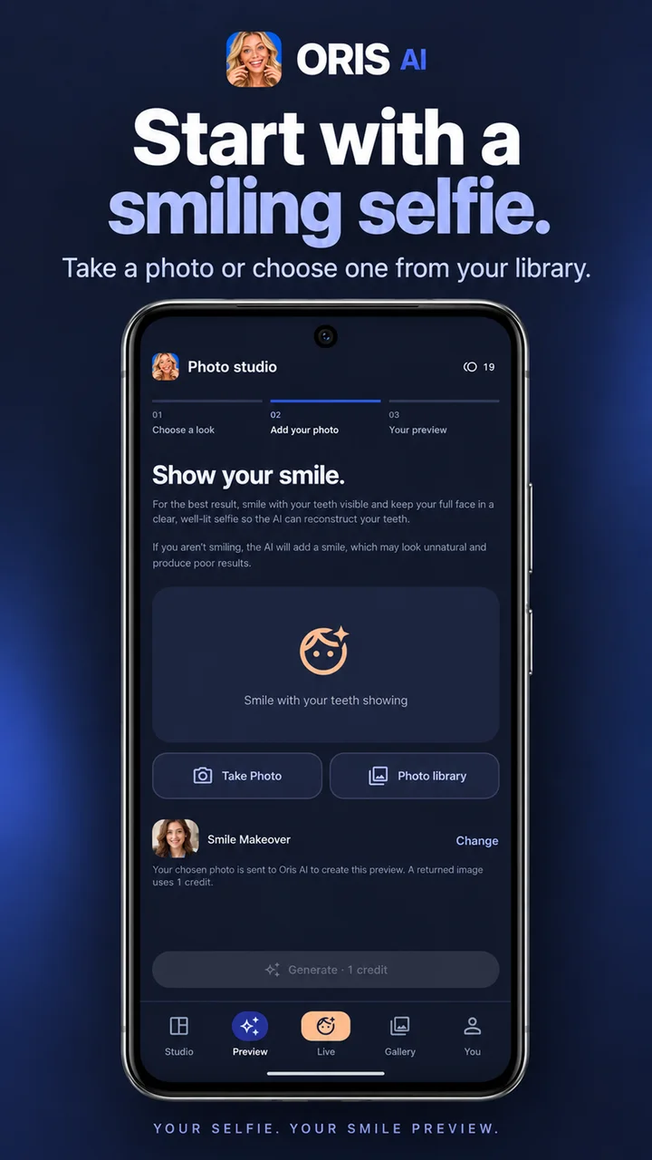 Start with a smiling selfie with your teeth visible