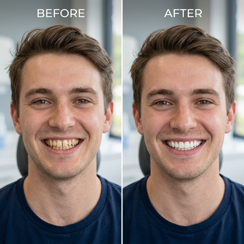 AI chipped and gapped teeth correction simulation for young male