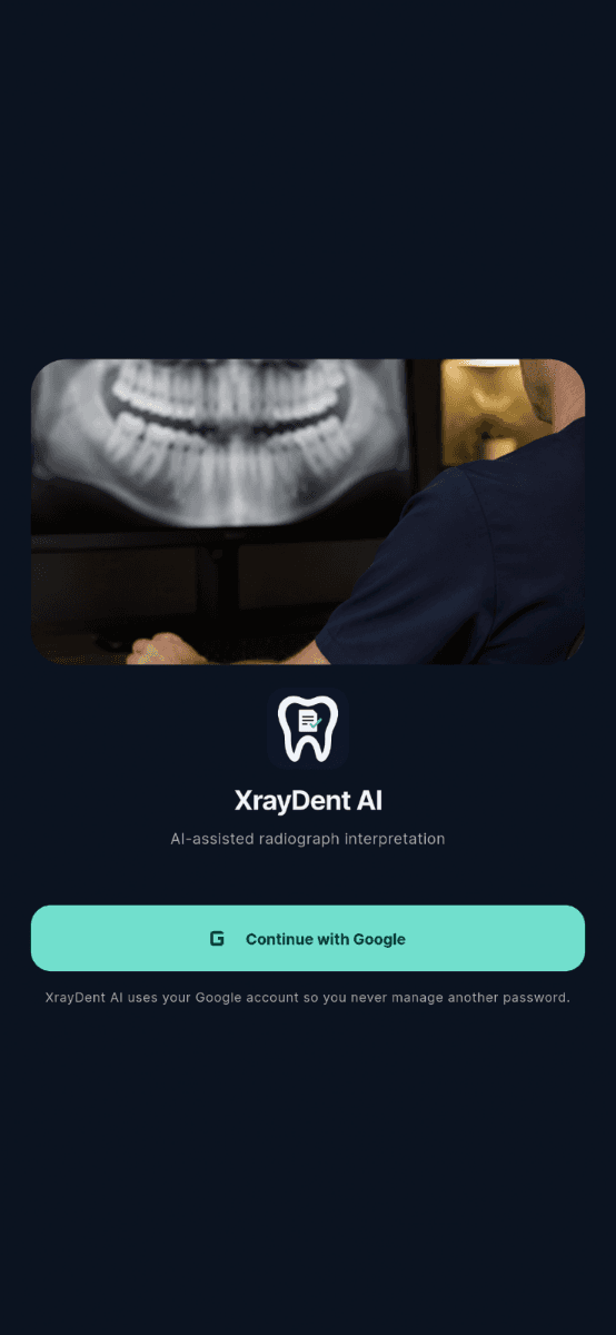 XrayDent AI radiograph upload screen