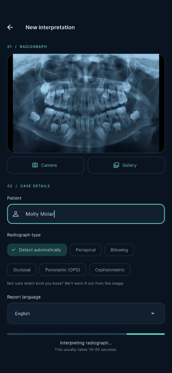 Severity-ordered findings list in XrayDent AI